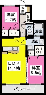 プリマヴェーラ伊都(2LDK/5階)の間取り写真