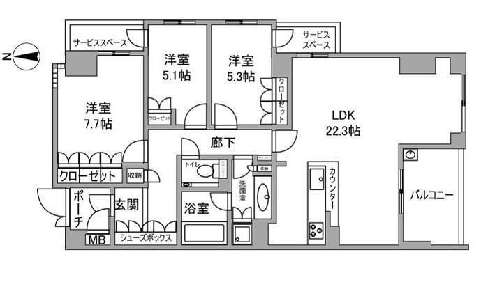 ジオグランデ夙川相生町(3LDK/1階)の間取り写真