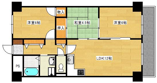 グリーンコート井口(3LDK/3階)の間取り写真