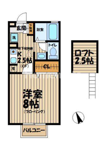 エクレール鎌倉(1K/2階)の間取り写真