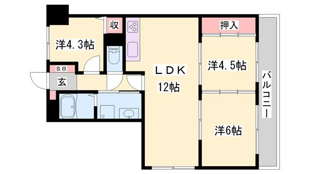 ベネフィス北在家(3LDK/4階)の間取り写真