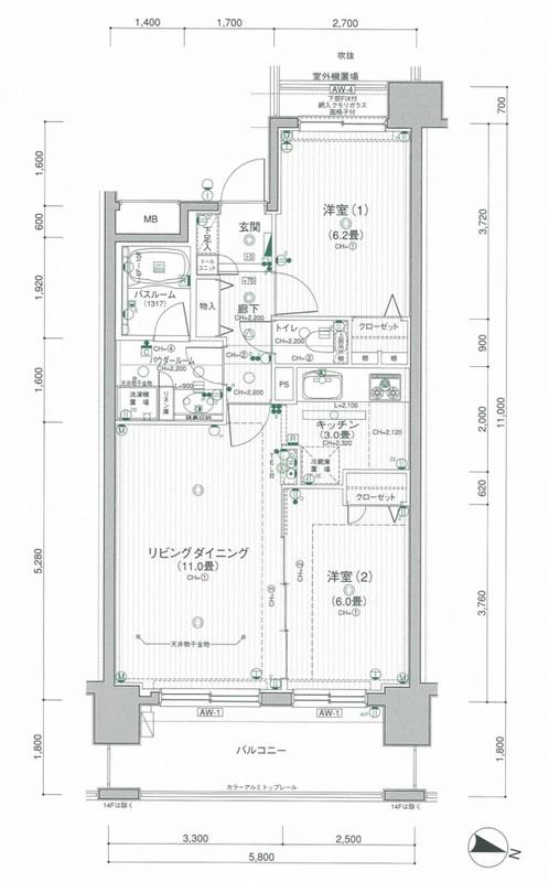 日神パレステージ大宮中央(2LDK/14階)の間取り写真