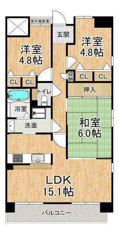 ウエストコート8番街2番館(3LDK/2階)の間取り写真