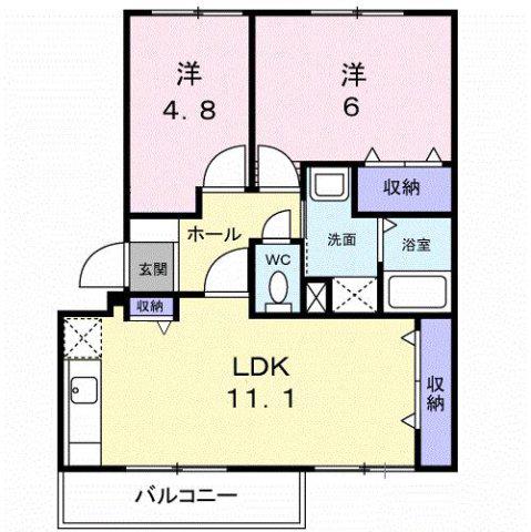 コンフォート鎌田(2LDK/1階)の間取り写真