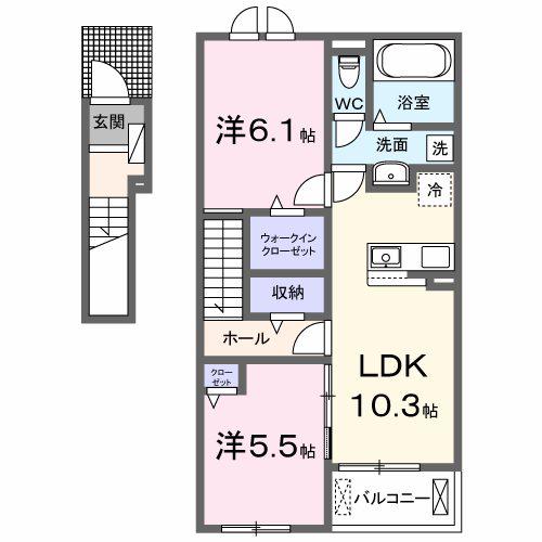 エスシー トリア(2LDK/2階)の間取り写真