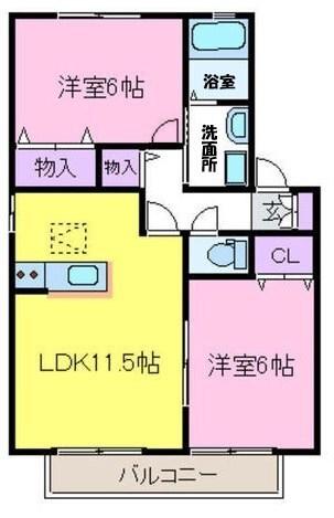 メープルリーフA棟(2LDK/2階)の間取り写真