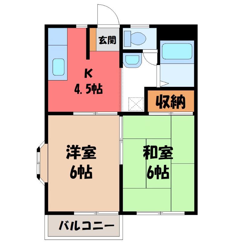 かしまハイツA(2K/2階)の間取り写真