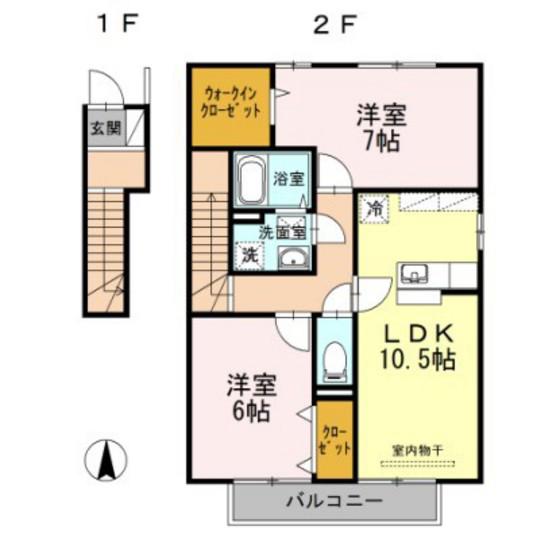 アルカディアD棟(2LDK/2階)の間取り写真