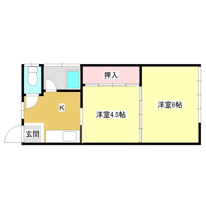 コーポカツラ 1号棟(2K/1階)の間取り写真