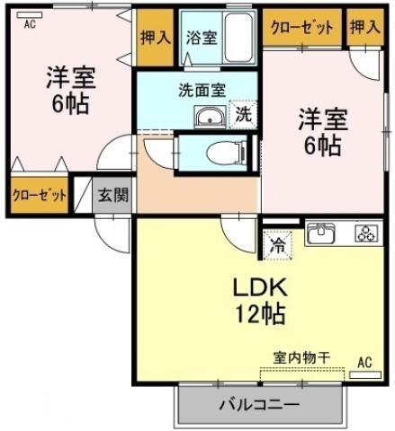 ハイカムール田中 B棟(2LDK/2階)の間取り写真