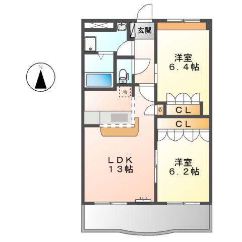 ラ・ハウスコア(2LDK/2階)の間取り写真