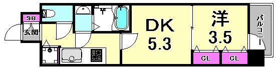 LAV神戸三宮(1DK/12階)の間取り写真