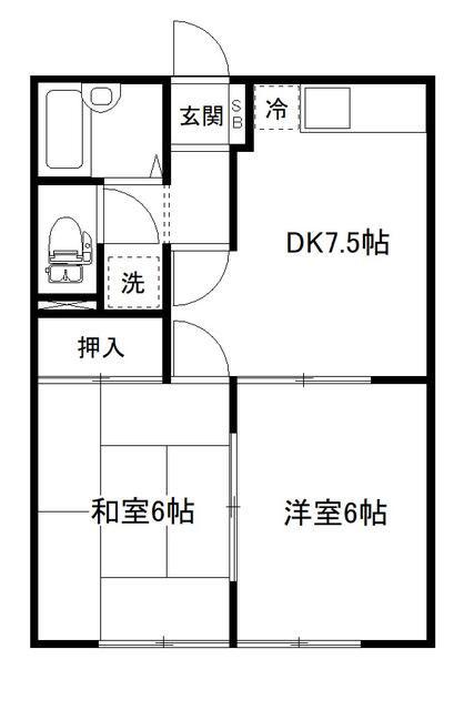 ラベンダーハイツA(2DK/1階)の間取り写真