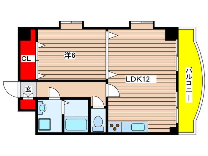 ボヌールII(1LDK/9階)の間取り写真