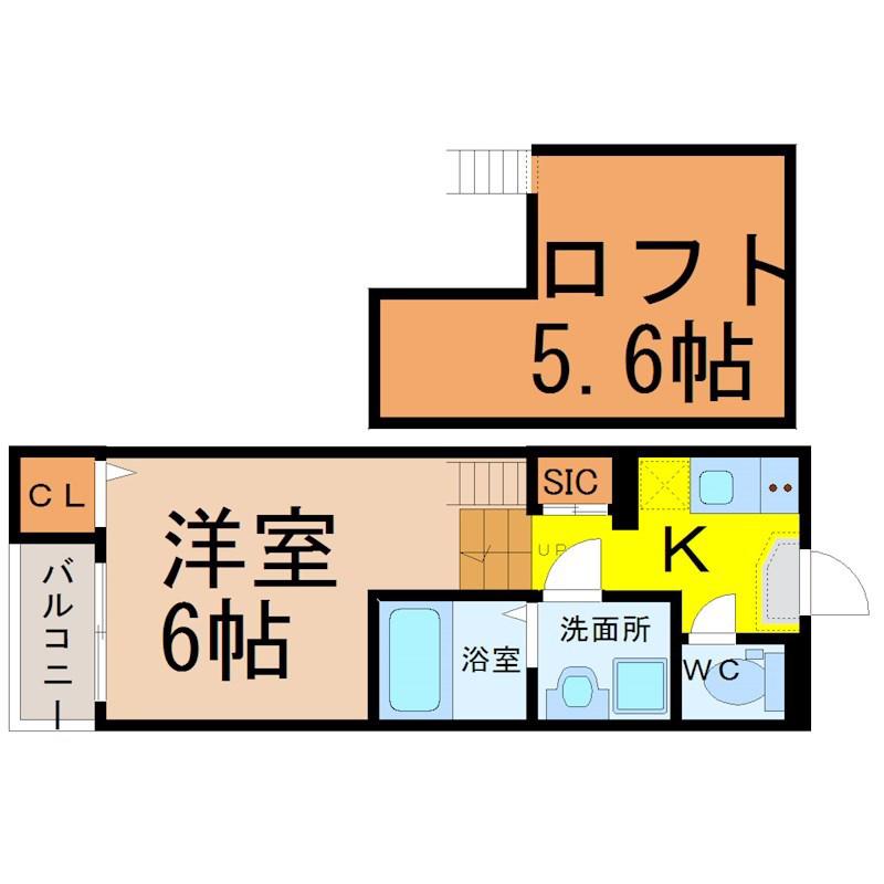 PRENDRE黒川(1K/2階)の間取り写真