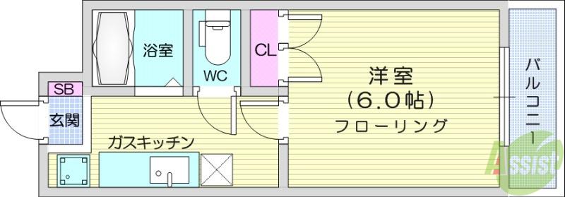 アルム大和町(1K/1階)の間取り写真