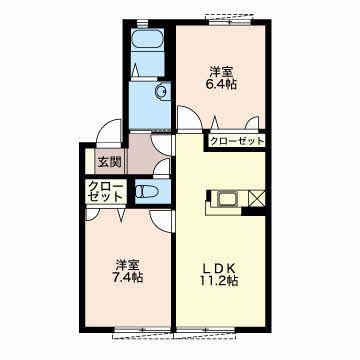 エスタシオン A(2LDK/1階)の間取り写真