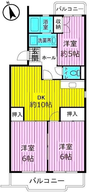 池之端ハイツ(3DK/3階)の間取り写真