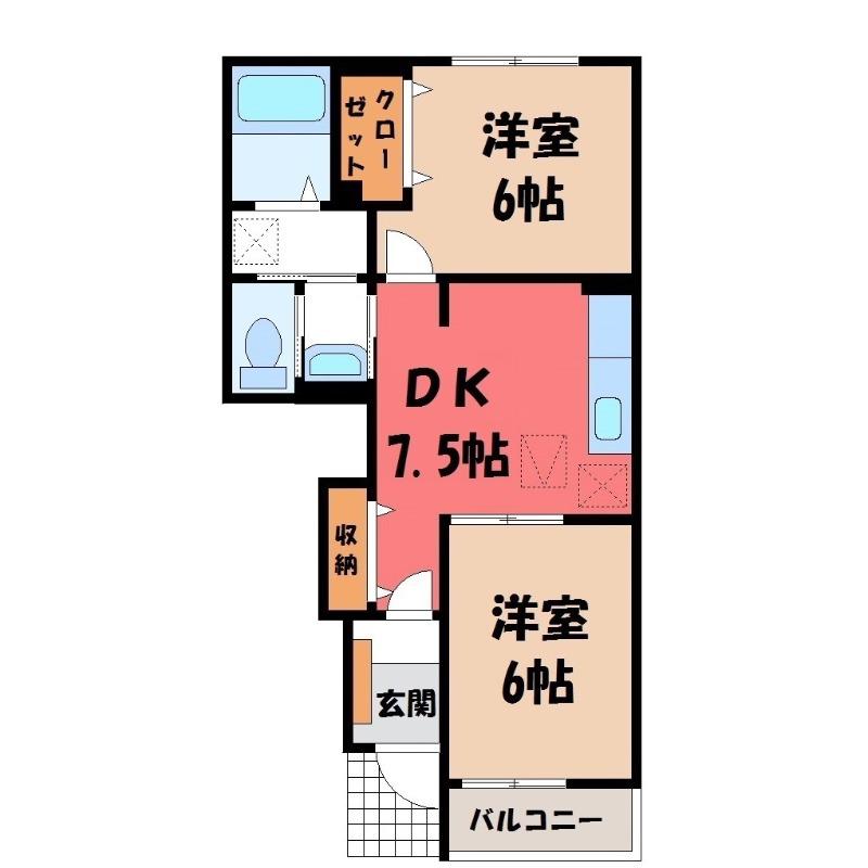 マルベリーパーク(2DK/1階)の間取り写真