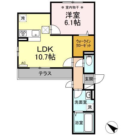 グランディール八乙女(1LDK/1階)の間取り写真