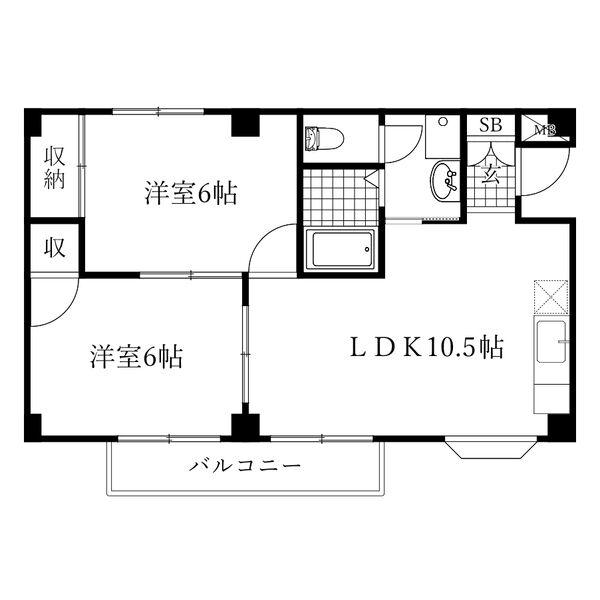 ミキハイツ・A(2LDK/1階)の間取り写真