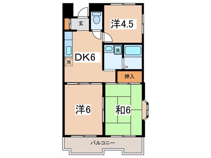 ヒルトップ(3DK/2階)の間取り写真