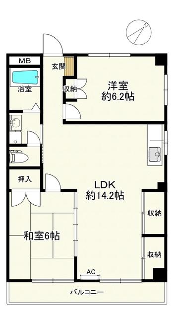 グリーンパーク桂台A棟(2LDK/2階)の間取り写真
