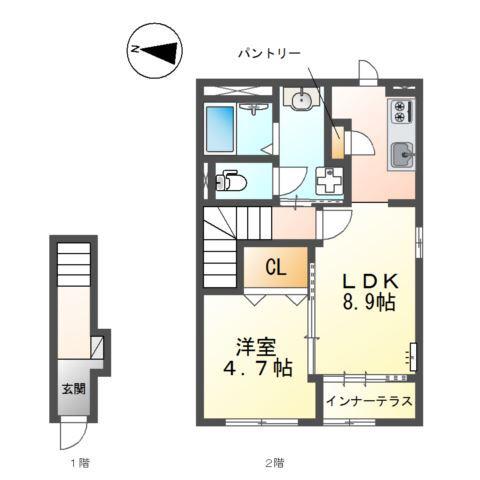 CASA ARIETTA(1LDK/2階)の間取り写真