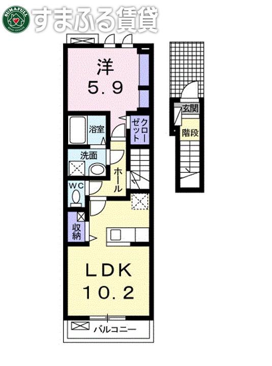 ソーレB(1LDK/2階)の間取り写真