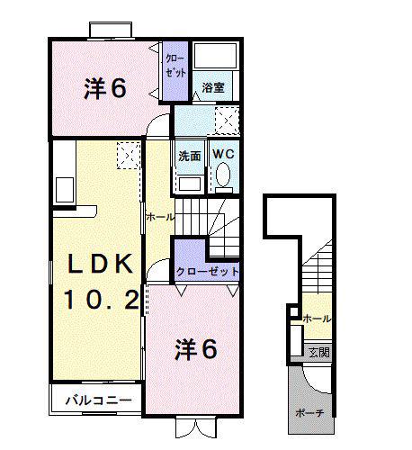 キャトルセゾンB(2LDK/2階)の間取り写真