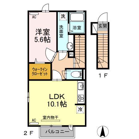 モアリエ V号館(1LDK/2階)の間取り写真