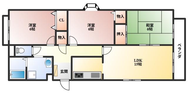 桜塚ハイツ(3LDK/3階)の間取り写真