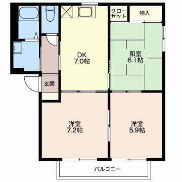 西上田ハイツI(3DK/1階)の間取り写真