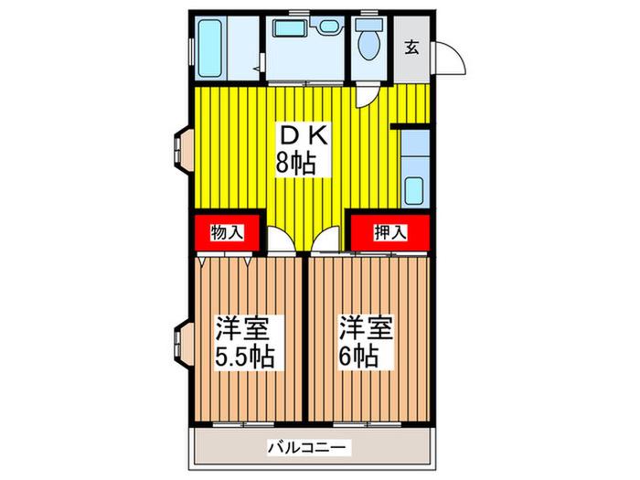 アーバングリン岩崎A(2DK/1階)の間取り写真