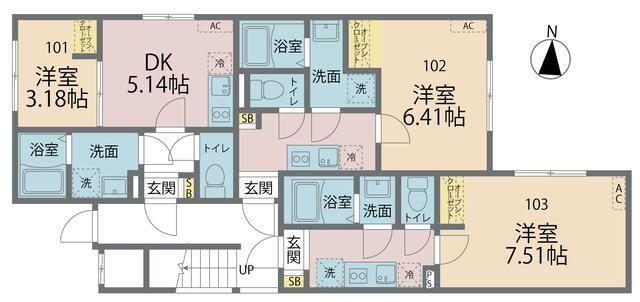 カインドネス厚木ノース(1K/3階)の間取り写真