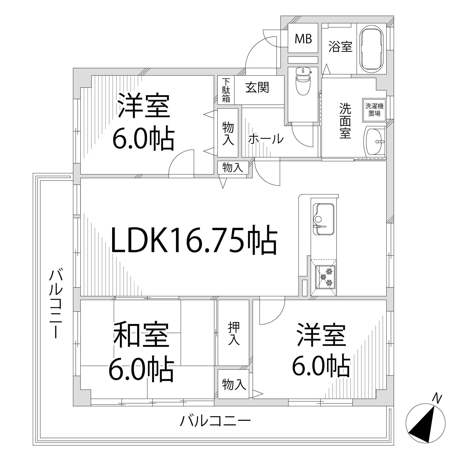 リバティー田寺(3LDK/3階)の間取り写真