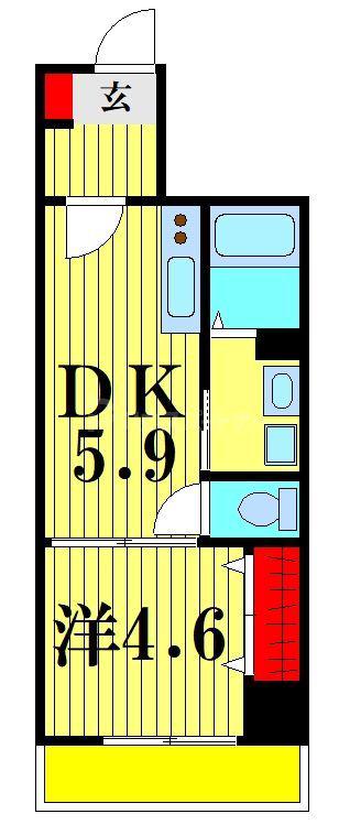 THREEGATE BLDG(1DK/4階)の間取り写真