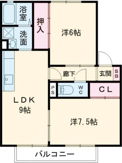 ドミール西平A(2DK/1階)の間取り写真