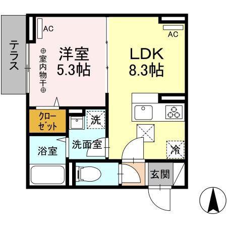 レクシア南田中(1LDK/1階)の間取り写真