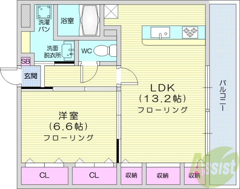 ロイヤル岩切Ⅶ(1LDK/1階)の間取り写真