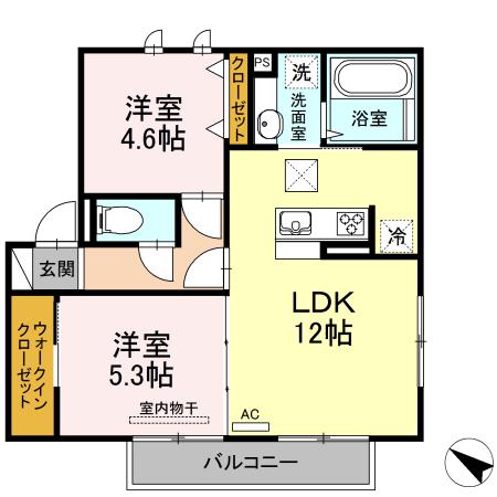 カリアタワー(2LDK/1階)の間取り写真