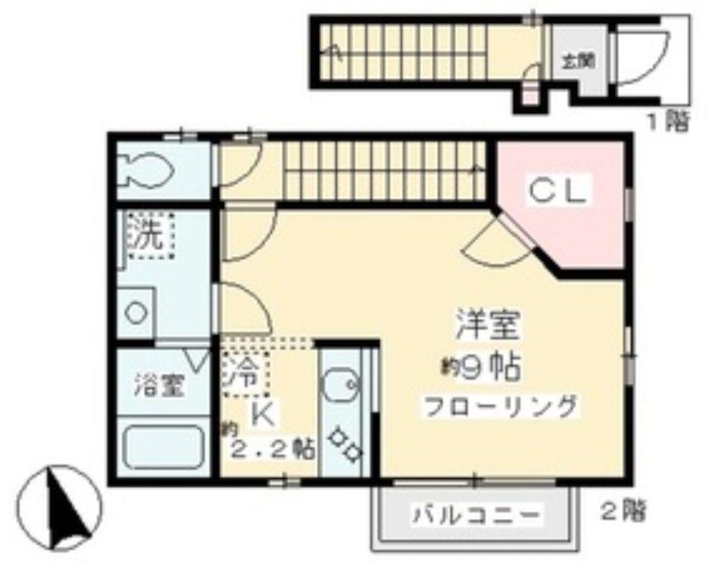 ヴィ―ブル代沢(1K/2階)の間取り写真