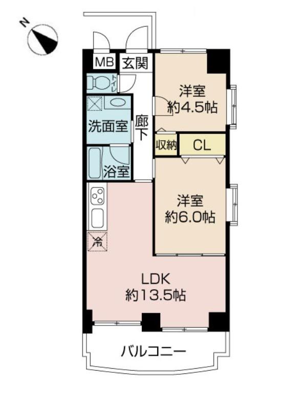 アルプス西梅田(2LDK/5階)の間取り写真