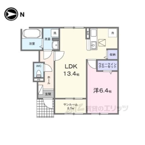 パイオニア 伏(1LDK/1階)の間取り写真