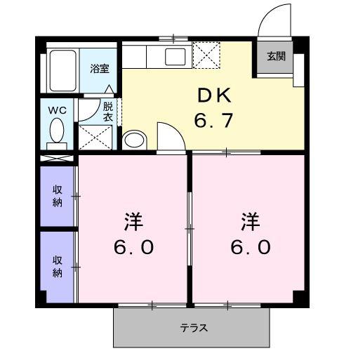 ニューシティー東赤坂(2DK/1階)の間取り写真