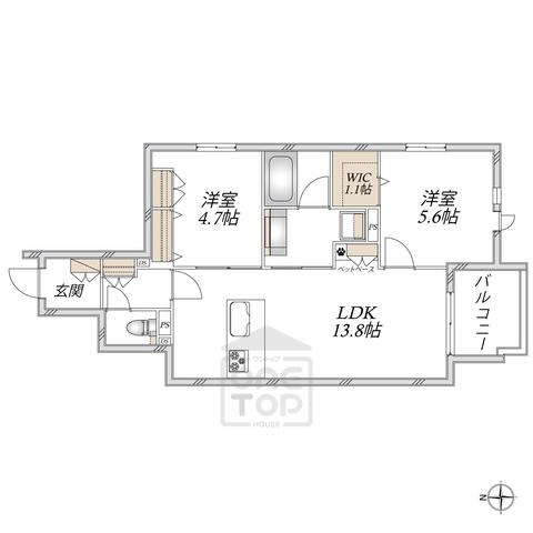 HEBEL MAISON大手町(2LDK/4階)の間取り写真