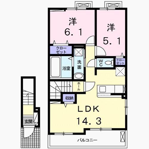 メゾン・ド・ルネ(2LDK/2階)の間取り写真