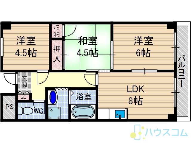 ヌーヴェレール南茨木(3LDK/2階)の間取り写真