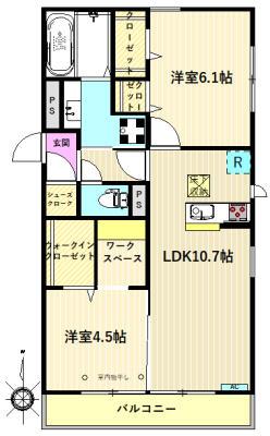 ボン.ヴィーヴル(2LDK/1階)の間取り写真