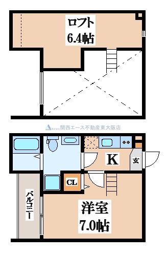 サンテラス西岩田(1K/2階)の間取り写真
